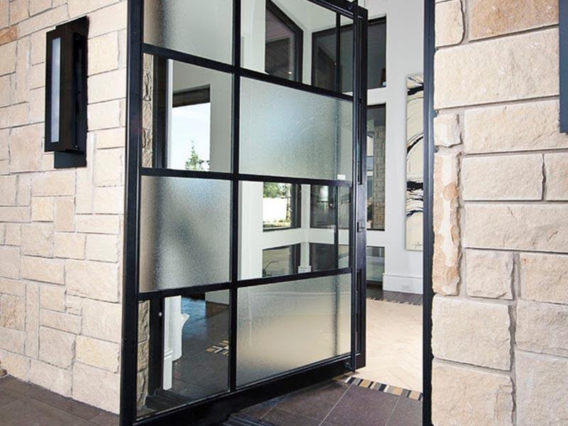 Steel pivot glass door